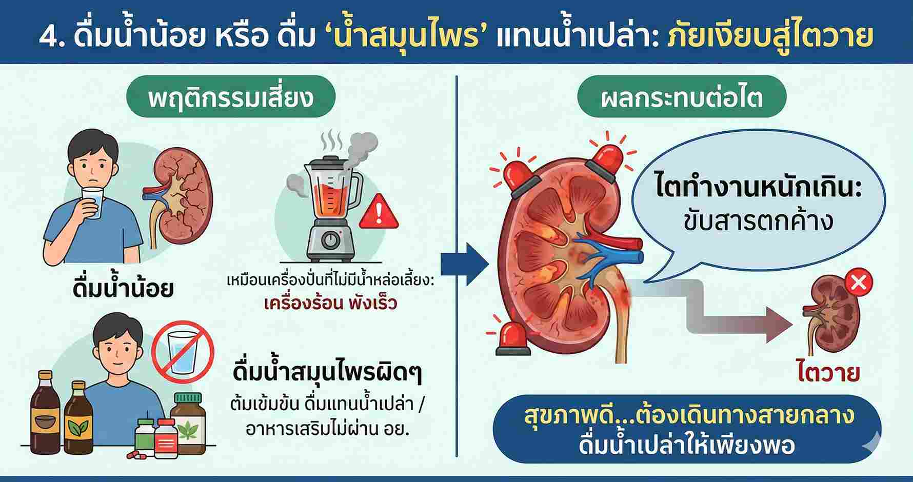 ดื่มน้ำสมุนไพรแทนน้ำเปล่าทำให้ร่างกายได้รับน้ำไม่เพียงพอก็เสี่ยงเป็นโรคไต